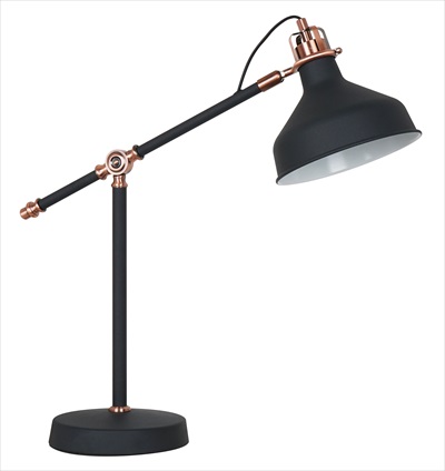 Pivot Table Lamp - Matt Black With Red Copper Trim